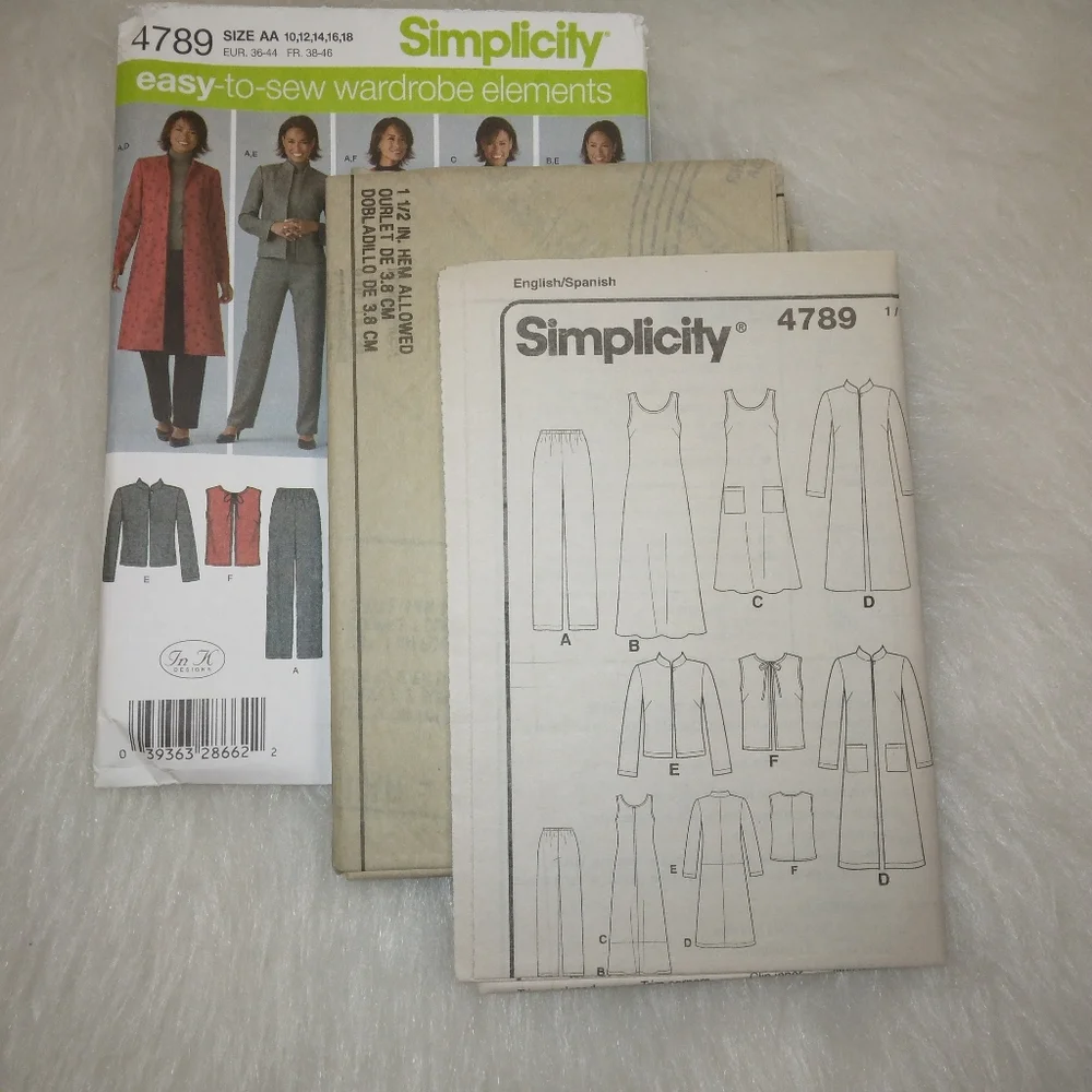 SIMPLICITY 4789 Sz 10-18 Misses separates jumper dress pants duster jacket vest